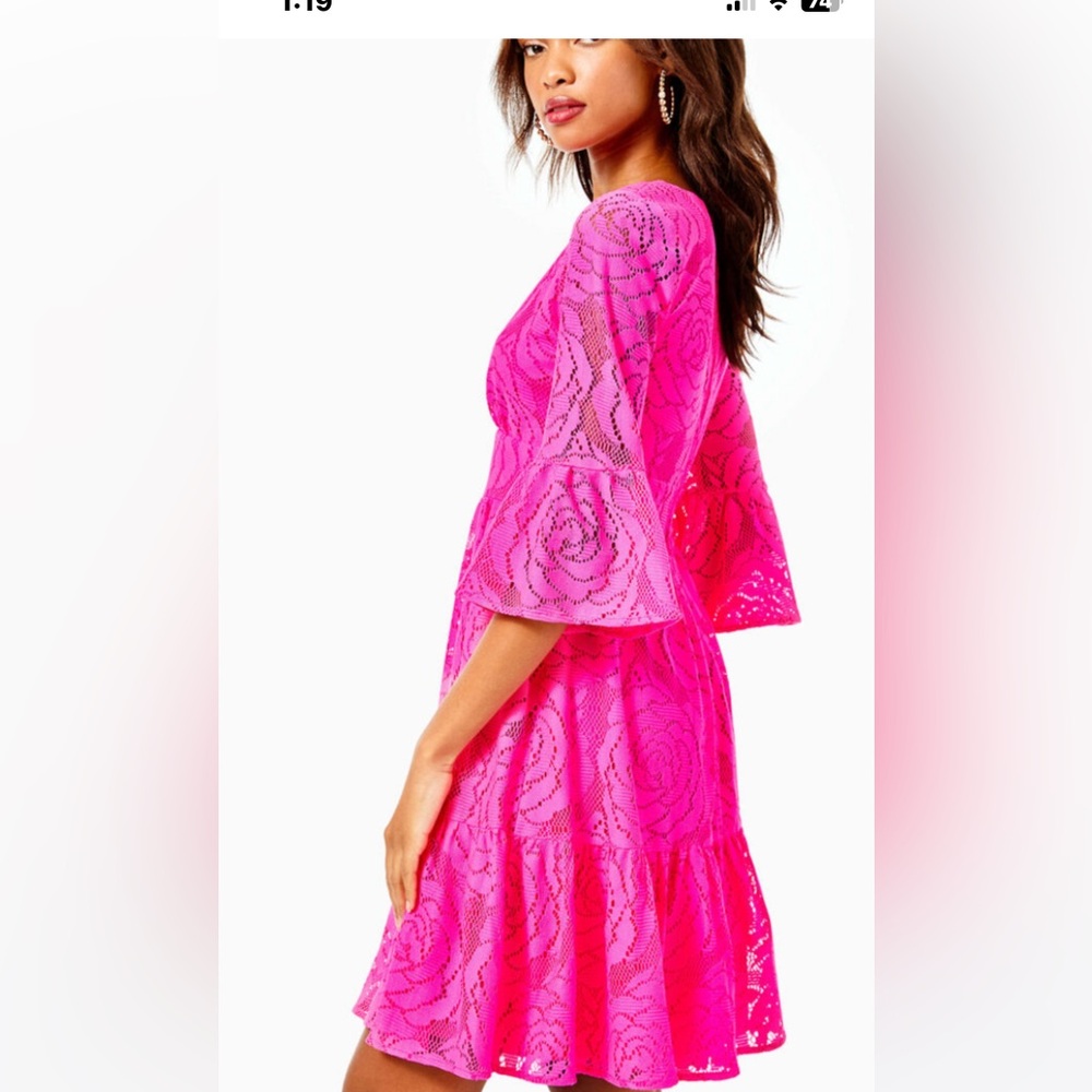 NWT Lily Pulitzer pink Tango bungalow blossom lace dress